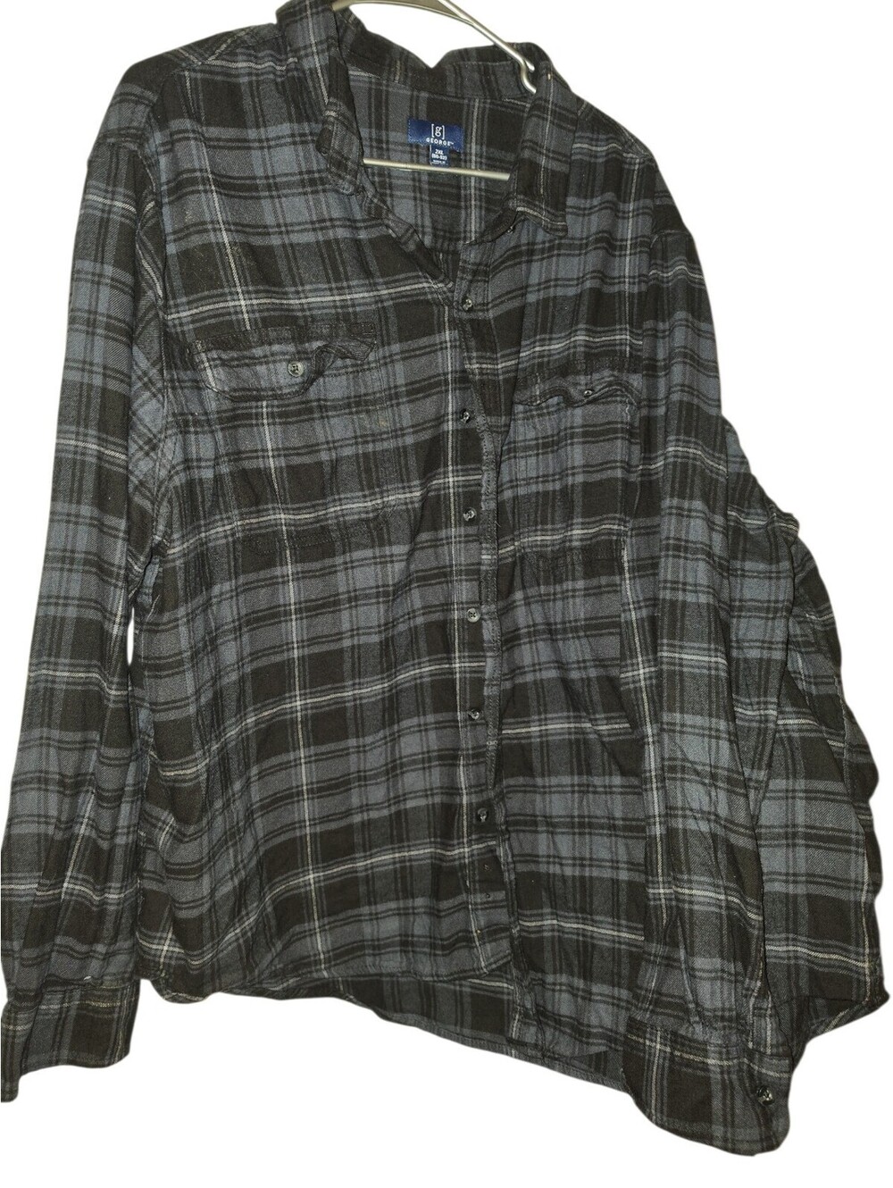 George Super Soft Men's Flannel Plaid Button-Front Shirt Pockets 2xl 50-52